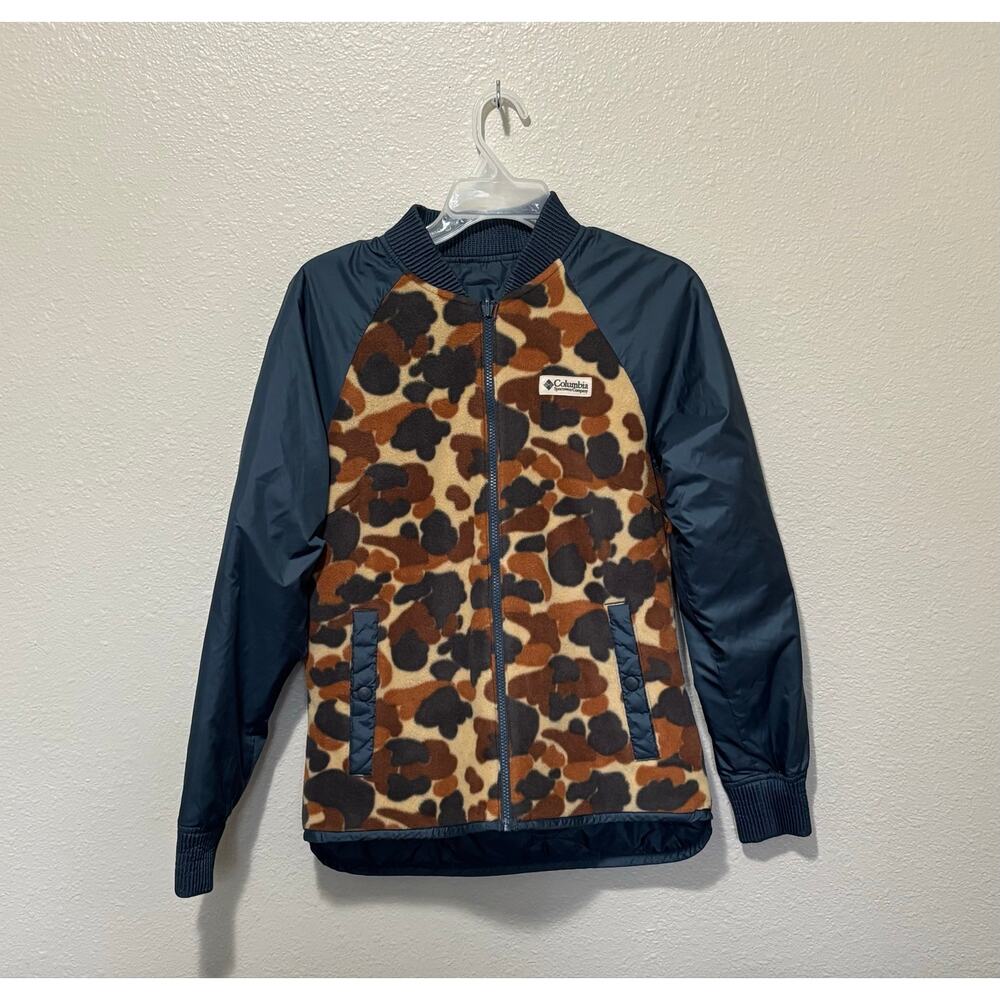 NWOT Women’s Columbia Camo Blue Reversible Fleece Bomber Jacket Coat, S Small